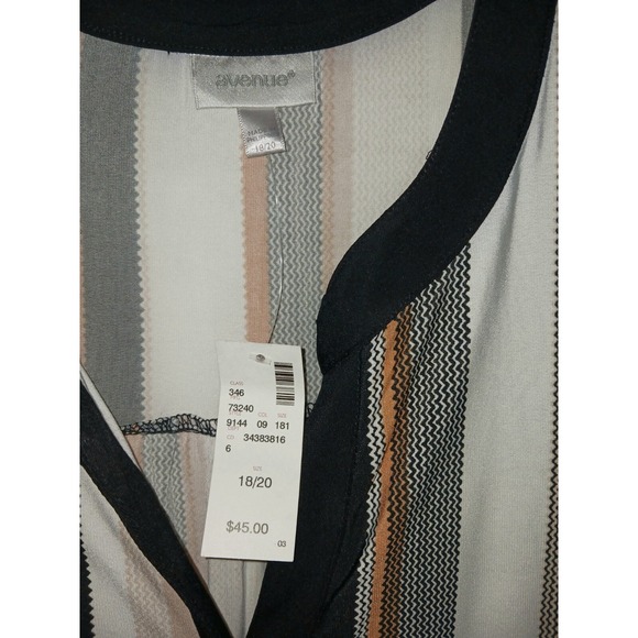 Avenue Top, Black, Tan & White Striped, Sleeveless, V neck, 18/20, 31'' Long - Picture 4 of 4